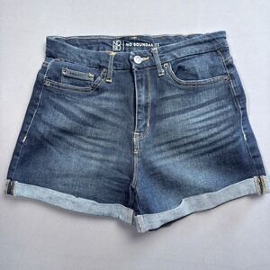 No Boundaries Juniors Dark Wash Denim High Rise Cuffed Shorts